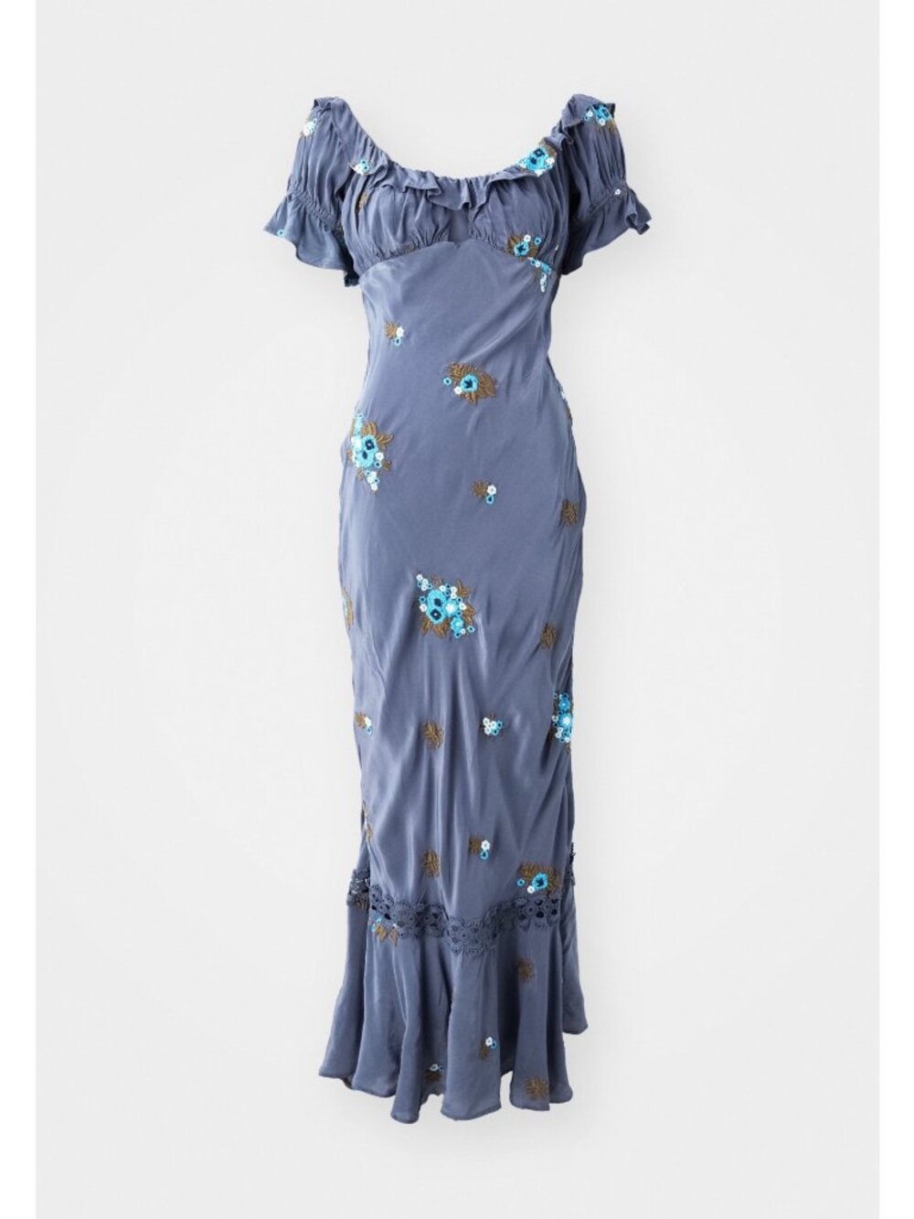 Free People Bali Santa Cruz Indigo Floral Embroidered Maxi Dress Medium New - Picture 4 of 16
